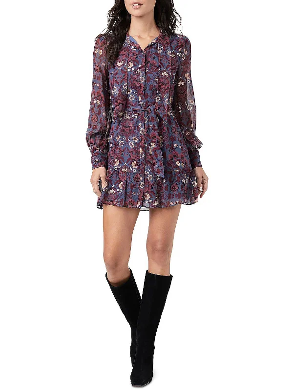 Markdown Madness Vittoria Womens Belted Mini Shirtdress
