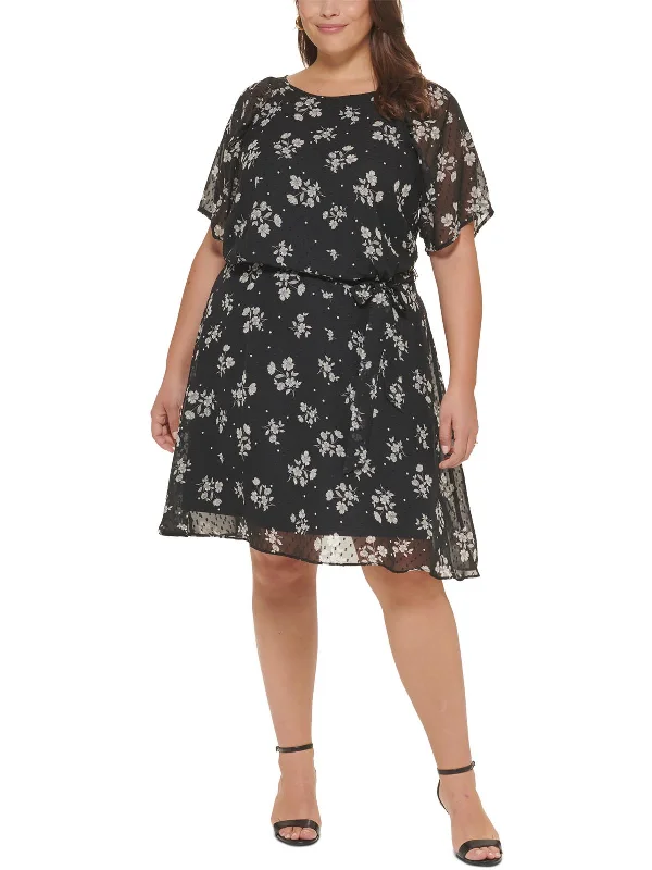 Deal Explosion Plus Womens Chiffon Floral Fit & Flare Dress