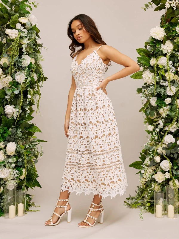 Limited Availability Lace Strappy Midi Bridal Dress / White