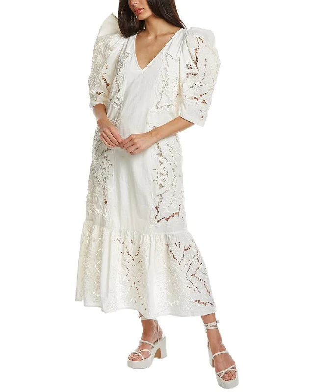 Super Sale SEA NY Anita Eyelet V-Neck Linen-Blend Dress