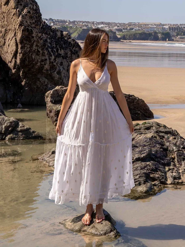 Big Discounts South Beach Marbella Tie Front Sequin Maxi Dress / White
