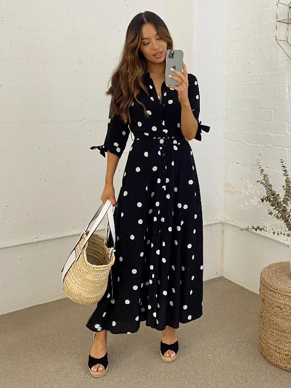 Epic Deals Daphne Belted Shirt Dress / Mono Spot Print