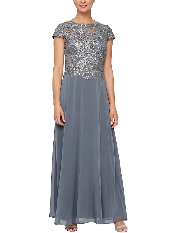 Online Specials Petites Womens Embellished Maxi Evening Dress