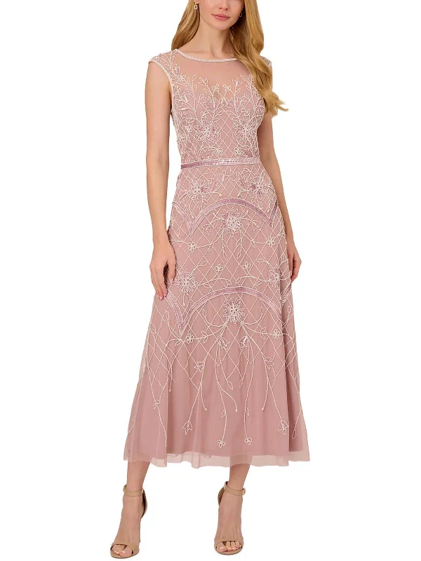 Seasonal Sale Womens Beaded Ankle-Length Sheath Dress