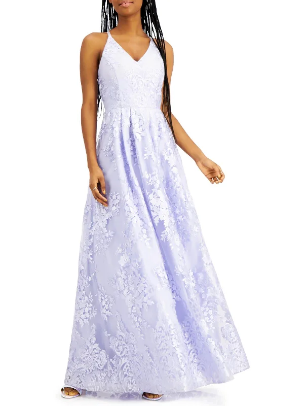Mega Deal Juniors Womens Floral Embroidered Maxi Evening Dress