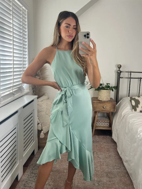 Amazing Deals Ariana Halter Frill Dress / Sage