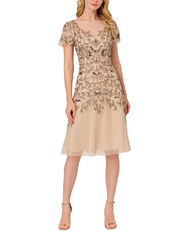 Discount Deals Adrianna Papell Flutter Sleeve Bead Metallic Lace Midi Dress