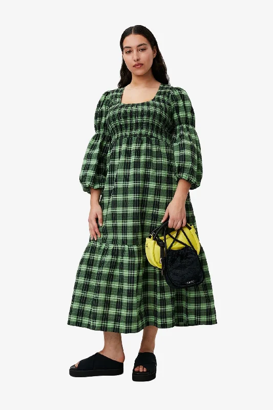 Unmissable Offer Green Seersucker Check Maxi Smock Dress - Peapod