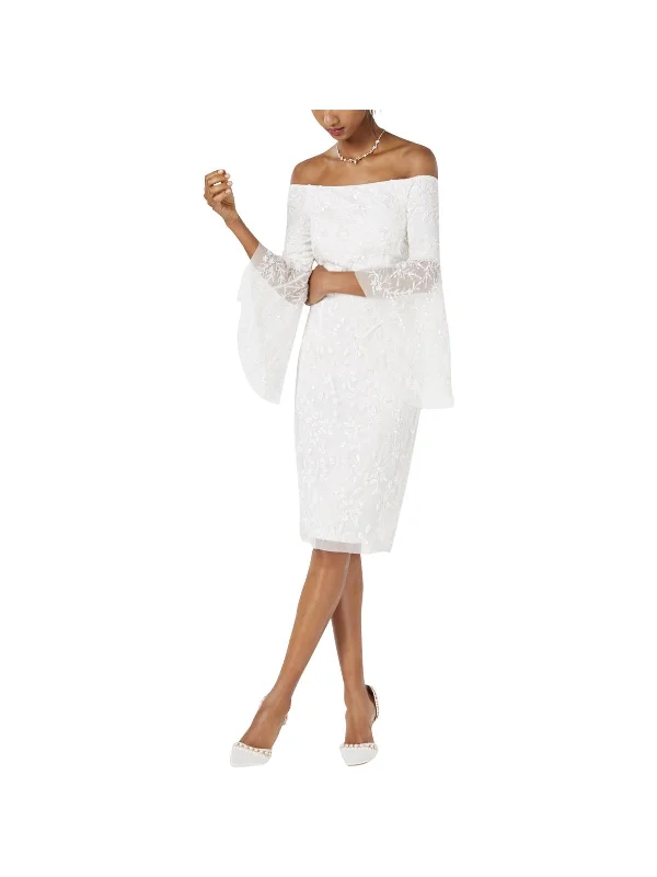 Online Only Womens Embellished Off-The-Shoulder Cocktail Dress