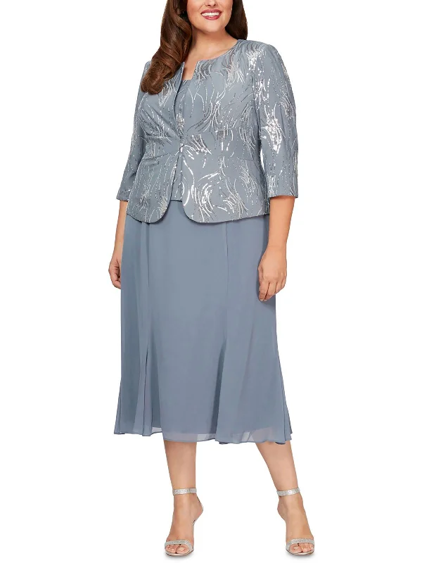 Referral Discount Plus Womens Sequined Polyester Two Piece Dress