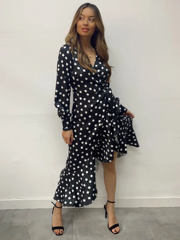 Factory Direct Sale Charlotte Wrap Midi Dress / Mono Spot