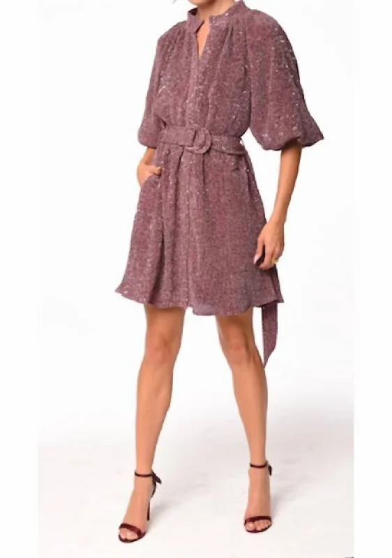 Can't Miss Aniston Sequin Belted Dress In Metallic Pink