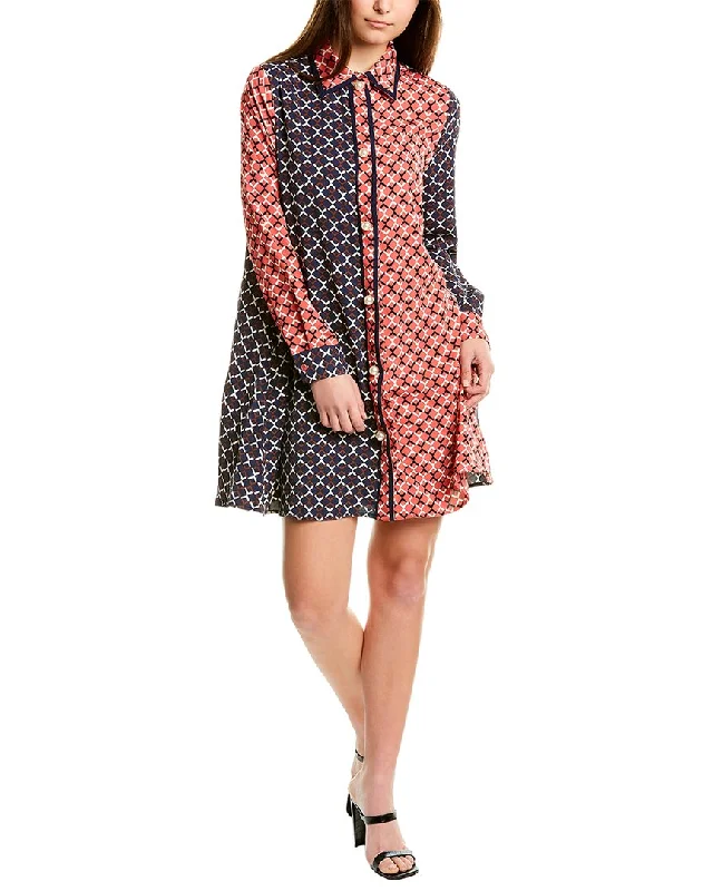 Year-End Clearance Gracia Two Tones Lockheart Print Shirtdress