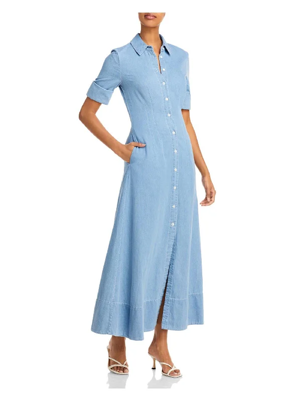 Online Only Joan Womens Button Front Short Sleeves Maxi Dress
