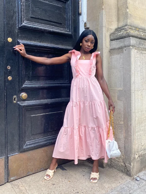 Markdowns Mollie Cotton Ruffle Tiered Midi Dress /  Pink