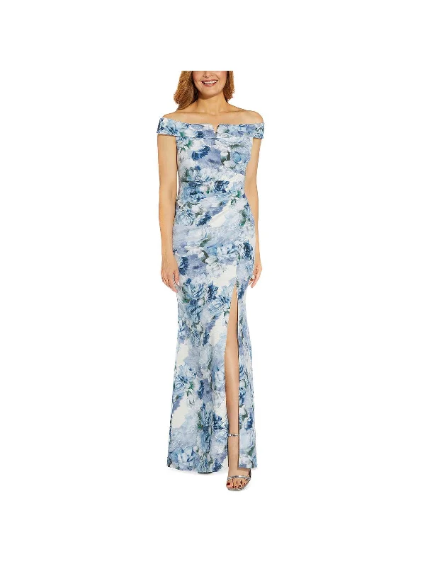 Markdowns Womens Metallic Floral Evening Dress