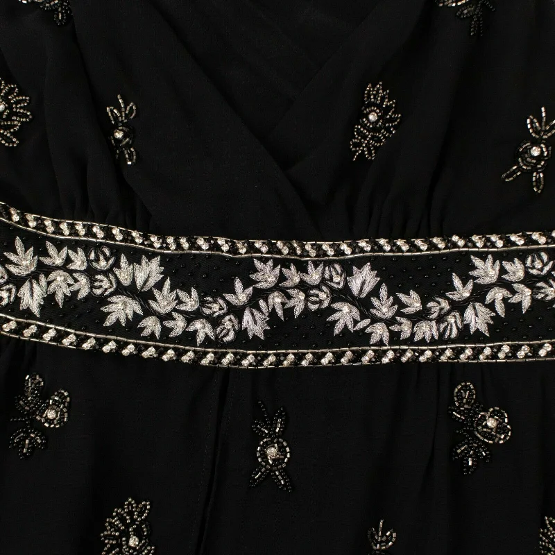 Seasonal Clearance Women's Black Embellished Silk Chiffon Midi Dress