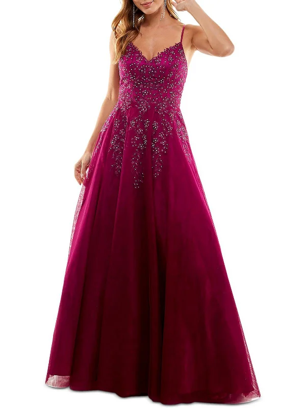 Final Clearance Juniors Womens Mesh Embellished Evening Dress