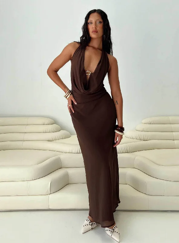 Big Discounts Alejandria Cowl Neck Maxi Dress Chocolate