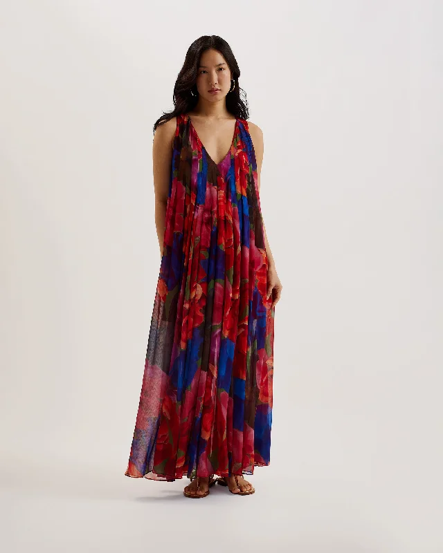 Early Access Rabiusa Organza Tropical Bloom V Neck Maxi Dress Multicolor