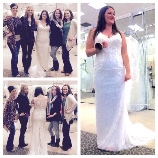 Daily Deals David's Bridal LACE SHEATH GOWN WITH V NECKLINE/SWG675
