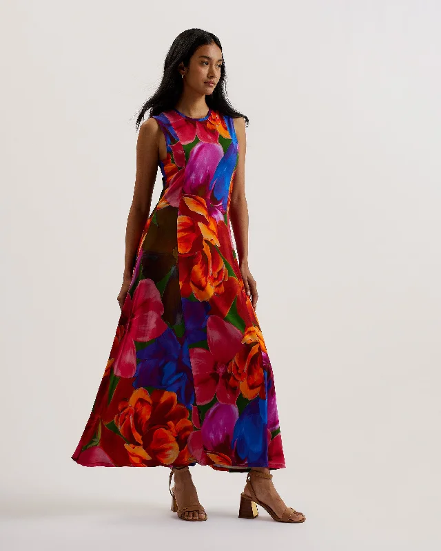 Markdowns Bryneyy Slinky Jersey Printed Racer Midi Dres Multicol