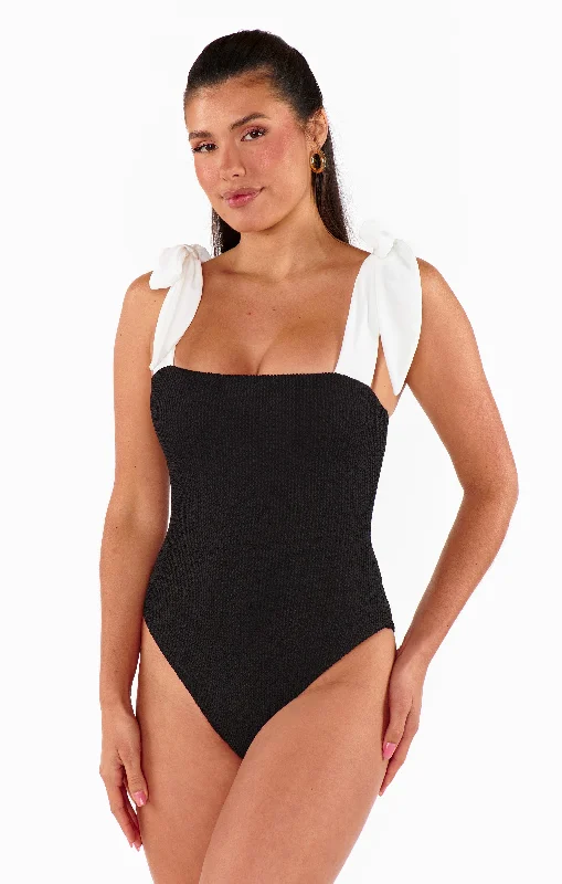 Buy Now Hudson One Piece ~ Black Scrunch with White Bow