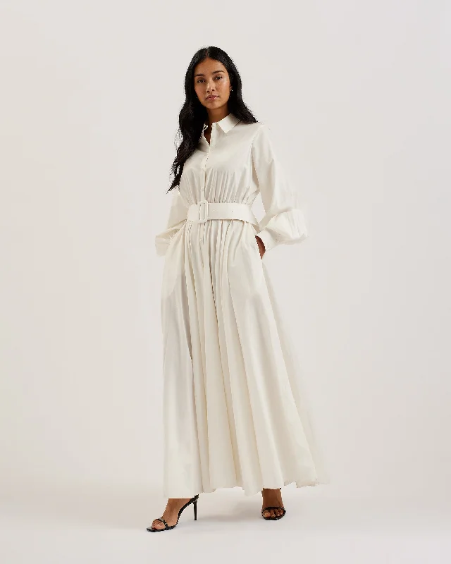 Deal Zone Ene Button Down Maxi Shirt Dress With Belt White