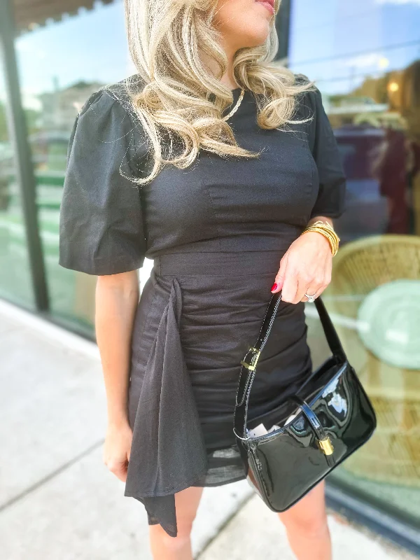 Blowout Deals Midnight Charm Ruched Puff Sleeve Dress