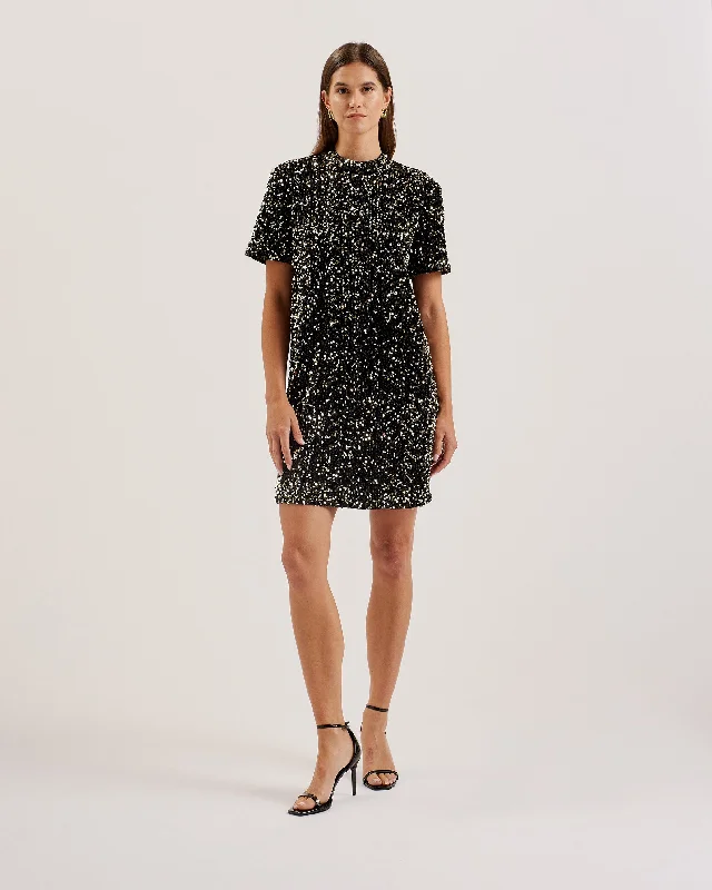 Midnight Madness Audriyy Velvet Sequin T-Shirt Mini Dress Black