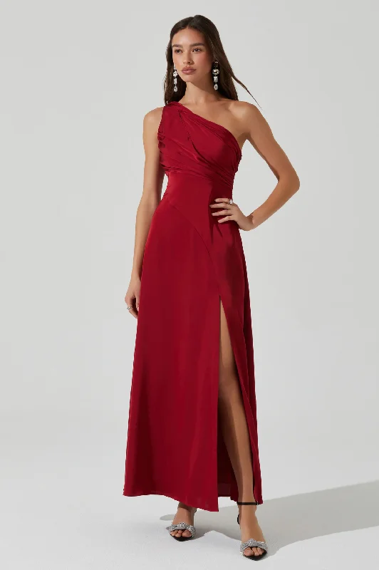 Price Slash Atoila One Shoulder Satin Maxi Dress