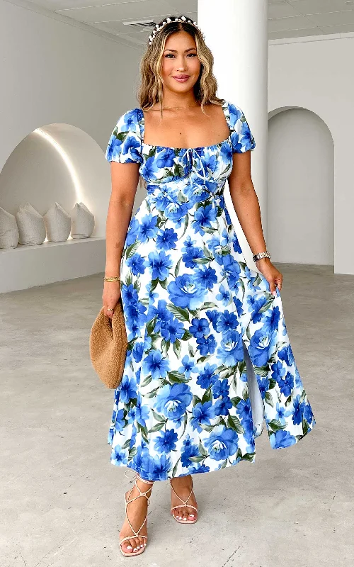 Time-Limited Offer Kiaya Midi Dress - Blue Floral