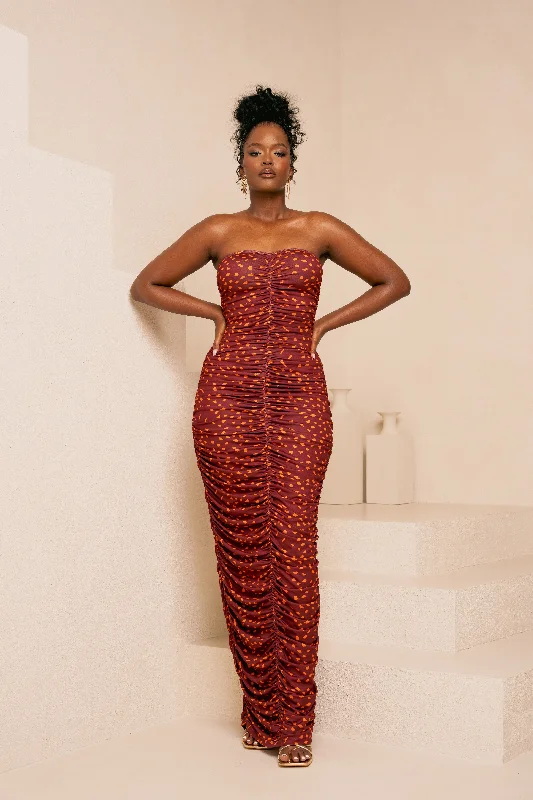 Special Savings AMINAH ORANGE RUCHED MAXI KNIT DRESS