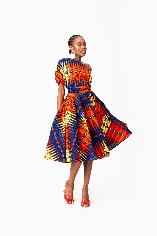 Bargain Prices RONKE African Print One-shoulder Midi Dress