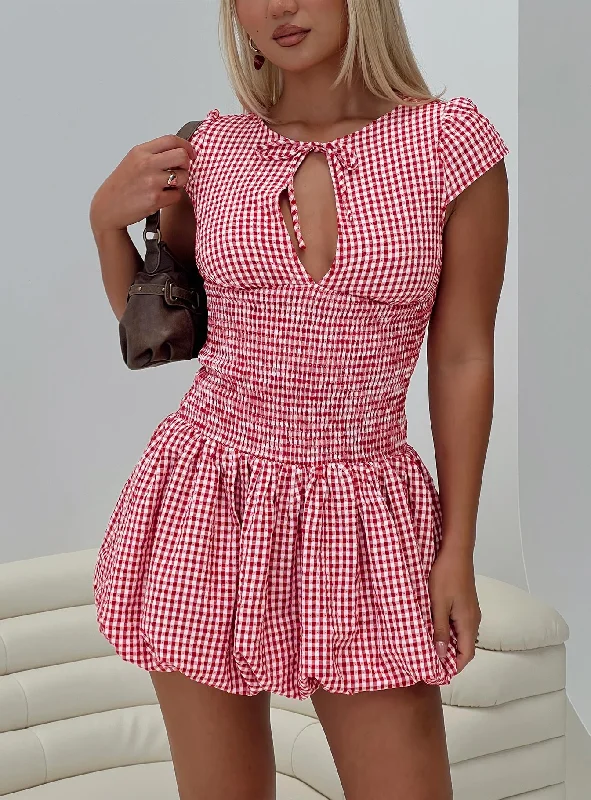 Price Buster Ladybug Gingham Mini Dress Red