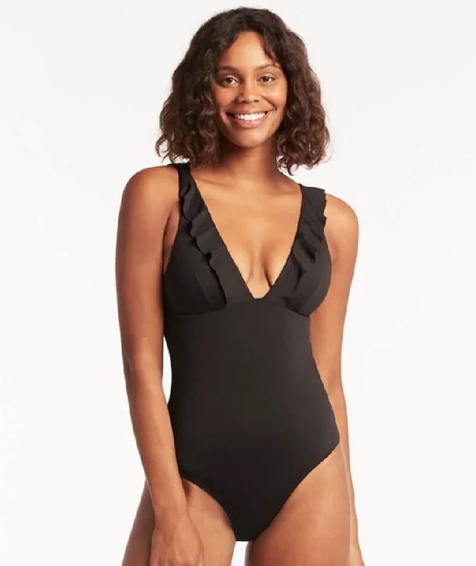 Markdowns Sea Level Eco Essentials Frill One Piece Swimsuit - Black