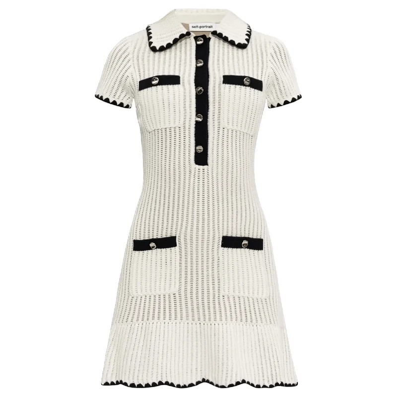 Buy Now Cream Crochet Collared Mini Dress