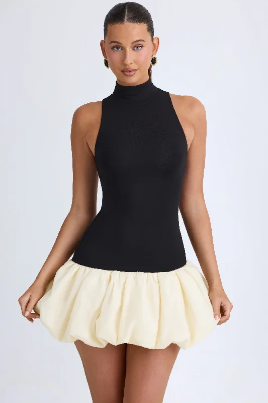 Savings Galore Turtleneck Drop-Waist Bubble Hem Mini Dress in Black