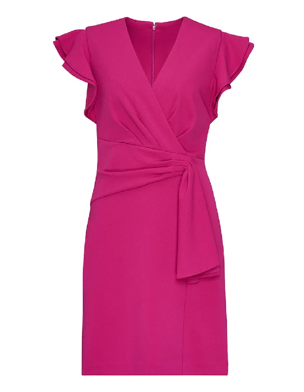 Savings Spectacular Scuba Crepe Ruffle Sleeve V-Neck Dress