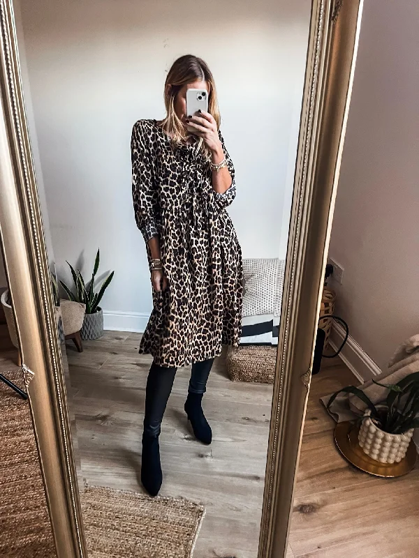 New Deals Leopard Print Tie-Front Dress