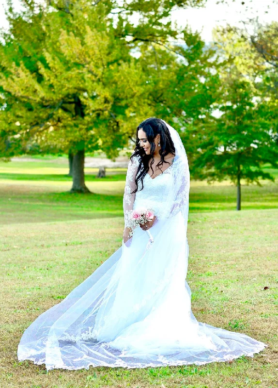Special Buy David's Bridal Long Sleeve Wedding Dress With Low Back / WG3831