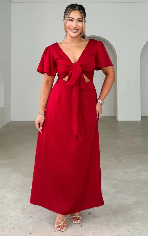 Super Sale Roza Short Sleeve Maxi Dress - Red