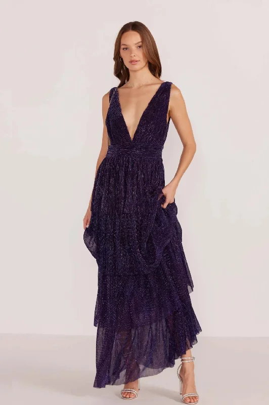 Deal Mania Enya Lurex Plisse Midi Dress