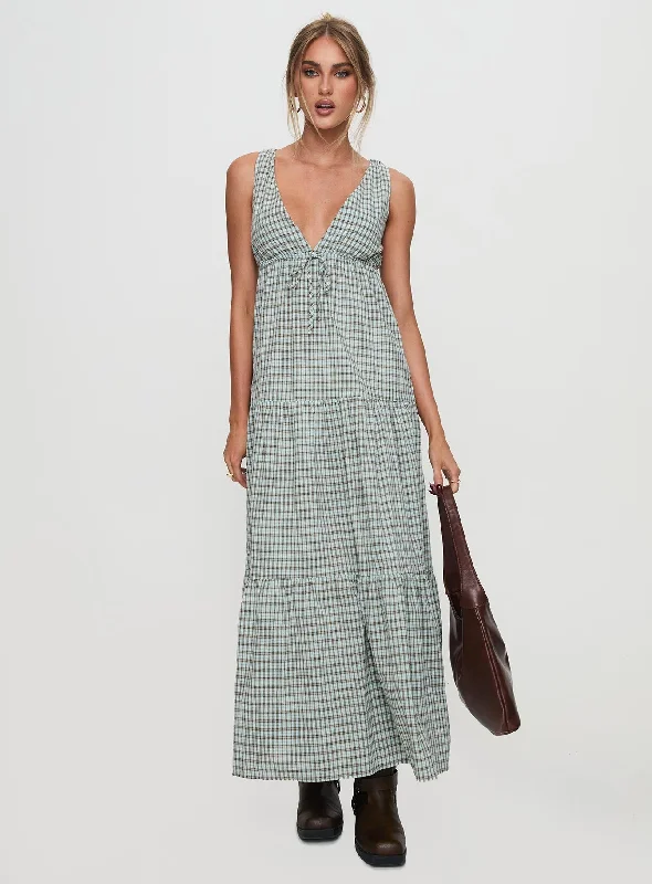 YEAR-End Clearance Dipsie Maxi Dress Blue / Brown Check
