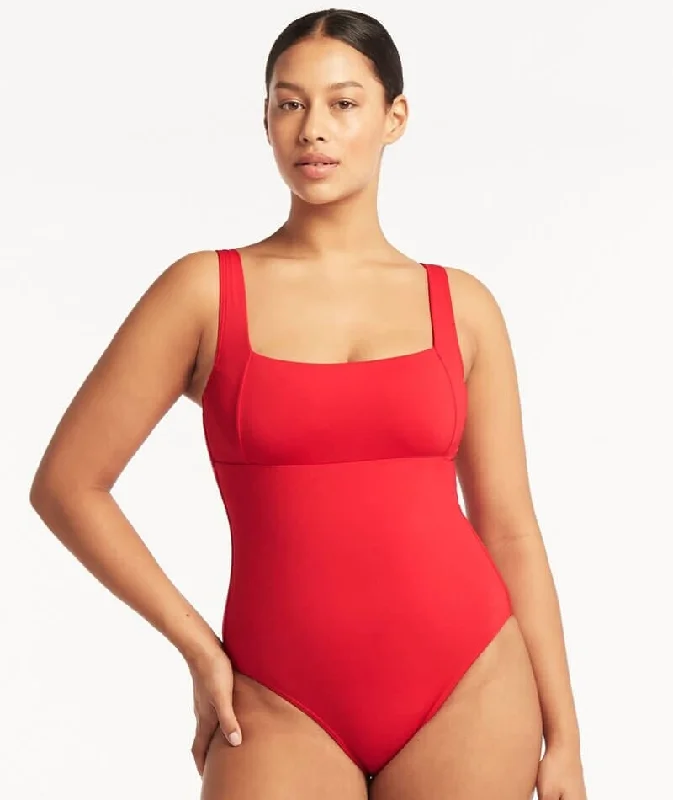 Price Reduction Sea Level Eco Essentials Square Neck One Piece Swimsuit - Red
