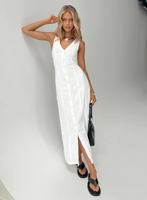 Mega Deal Summer Season Linen Blend Maxi Dress White