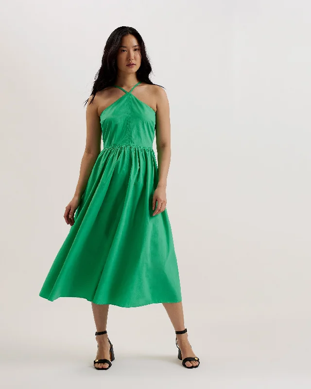 Flash Deals Vari Halterneck A-Line Midi Dress Green