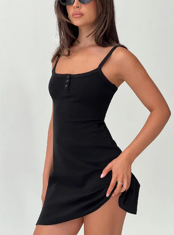 Early Bird Discount Baseline Rib Mini Dress Black