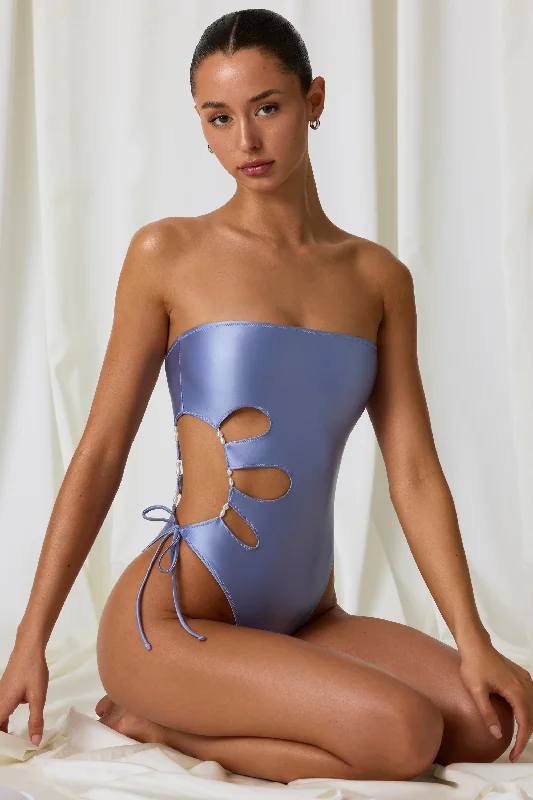 Must-Have Deals Pearl-Detail Cut-Out Bandeau Swimsuit in Lavender Purple
