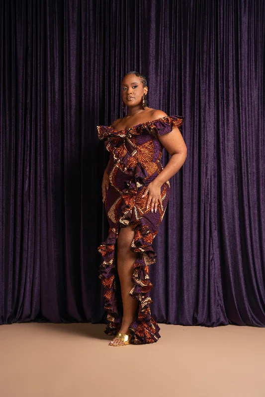 Super Sale DORA Off shoulder Ruffle African Print Maxi Dress